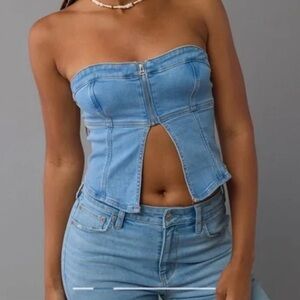 American Eagle Outfitters Blue Denim Crop Top